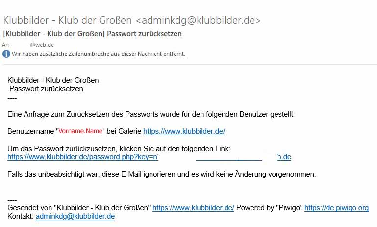 Mail zur PasswortNeuVergabe